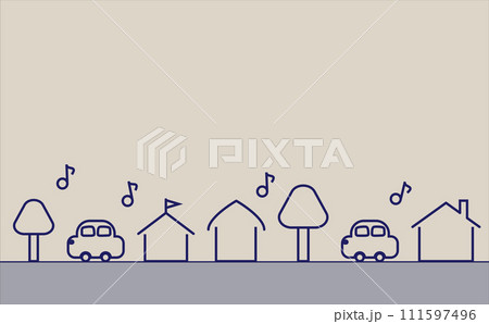 シンプルな家と木の並びロングバージョン シンプルな家と木の並びロングバージョン 111597496