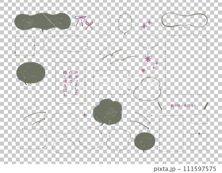 堅固的虛線框、氣泡、箭頭和手繪裝飾材料 堅固的虛線框、氣泡、箭頭和手繪裝飾材料 111597575