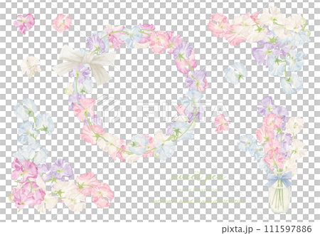 水彩で描いたスイトピーのフレーム素材 111597886