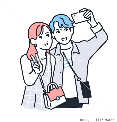 スマートフォンで写真を撮るカップルのシンプルなベクターイラスト素材 スマートフォンで写真を撮るカップルのシンプルなベクターイラスト素材 111598077