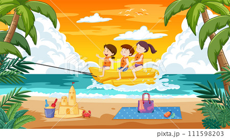 Joyful Beach Day with Friends Illustration 111598203
