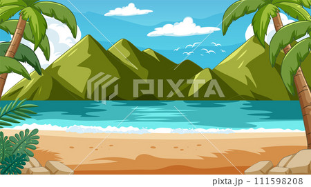 Tropical Beach Paradise Vector Illustration Tropical Beach Paradise Vector Illustration 111598208