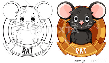 Cute Cartoon Rats in Colorful Badges 111598220