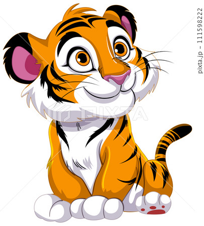 Cheerful Cartoon Tiger Cub Sitting 111598222