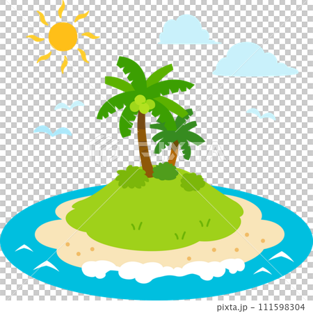 A small island with palm trees, an uninhabited island 111598304