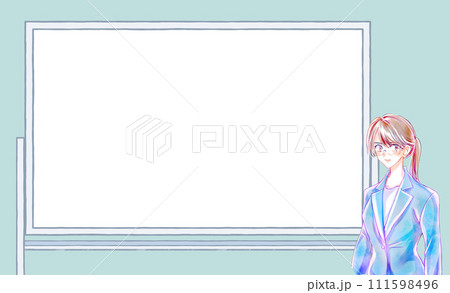 ホワイトボードの前に立つビジネスパーソン　女性 111598496