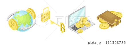 Cryptocurrency Mining Blockchain with Bitcoin Isometric Vector Set 111598786