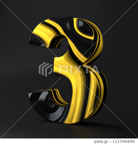 Luxury Black and Gold number three texture symbol 3 background. Panoramic Marbling texture design Luxury Black and Gold number three texture symbol 3 background. Panoramic Marbling texture design 111598899