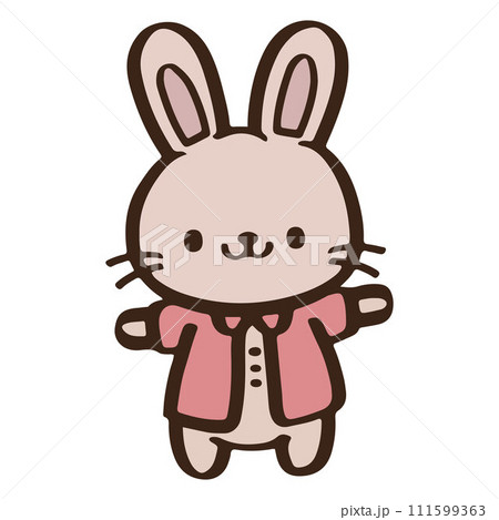 cute Cartoon rabbit wearing a pink coqutte shirt jumpping. Easter day cute Cartoon rabbit wearing a pink coqutte shirt jumpping. Easter day 111599363