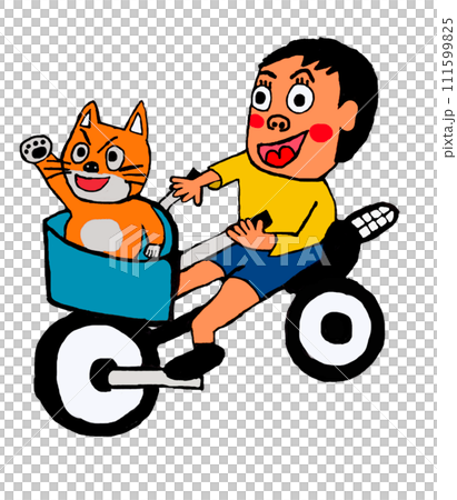 一名男子帶著他的寵物柴犬騎著腳踏車去騎自行車 一名男子帶著他的寵物柴犬騎著腳踏車去騎自行車 111599825