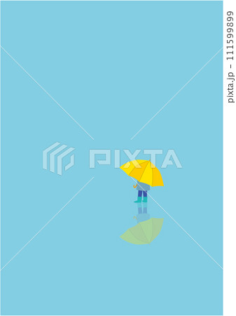 雨の中に傘をさして佇んでいる男の子のイラスト 111599899