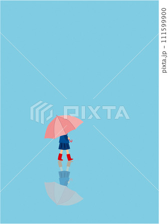 雨の中を傘をさして歩いている少女のイラスト 雨の中を傘をさして歩いている少女のイラスト 111599900