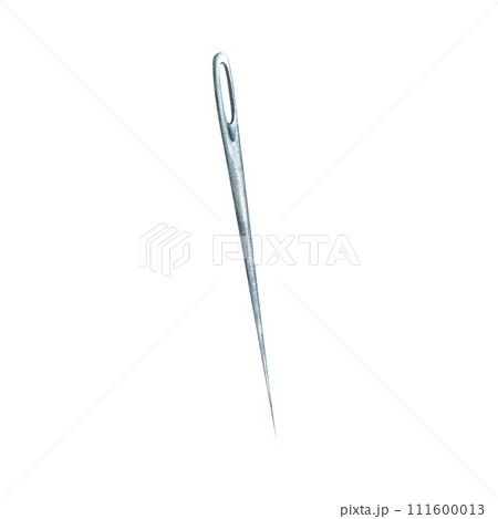 Sewing needle. Hand drawn watercolor illustration isolated on white background. Suitable for handmade logos, stickers, postcards for creative people, packaging of sewn things, needlework 111600013