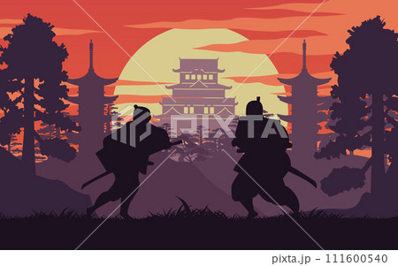 Silhouette design of Samurai warrior of Japan are fighting Silhouette design of Samurai warrior of Japan are fighting 111600540