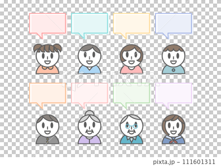 一個微笑的家庭和講話泡泡的插圖 111601311