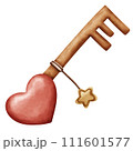 A cute heart shape key with star in watercolor style 111601577