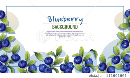 Banner design with blueberries and green leaves. Poster, background with wild berries. Wholesome, healthy food. Flying fresh vector illustration 111601661
