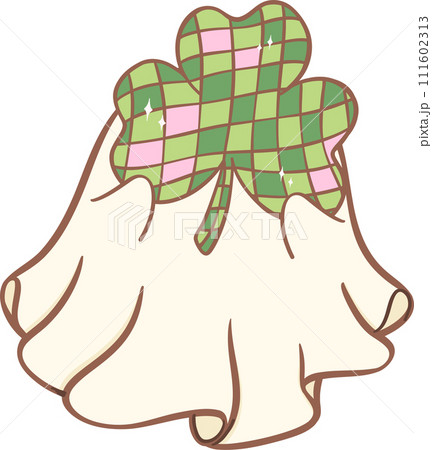 Groovy Retro St. Patrick Ghost, Cute Kawaii Hand Drawing 111602313