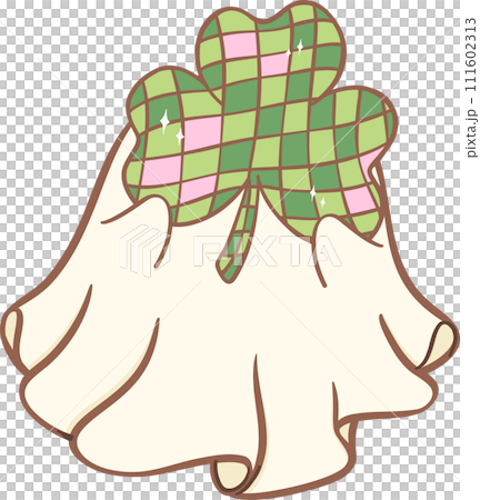 Groovy Retro St. Patrick Ghost, Cute Kawaii Hand Drawing 111602313