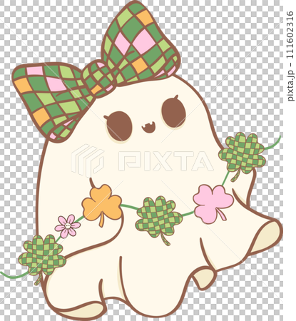 Groovy Retro St. Patrick Ghost, Cute Kawaii Hand Drawing 111602316