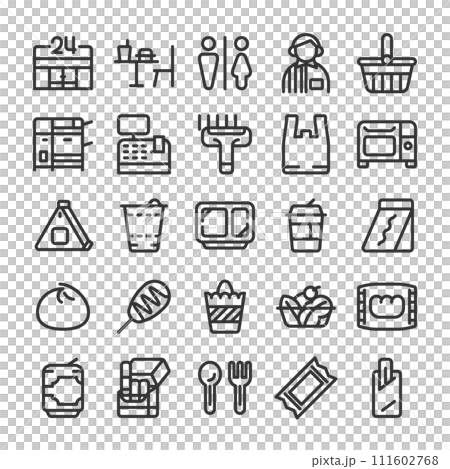 コンビニエンスストアの商品・サービス アイコン セット 111602768