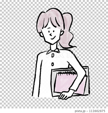 ノートとパソコンを持つ女性 111602875