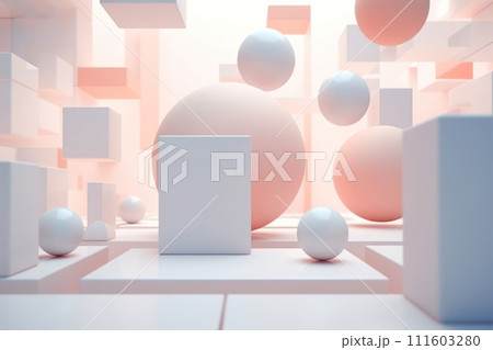 AI-generated content. Geometric Pink Minimal Abstract Render Design: Modern Background with Pastel White 3D Sphere. AI-generated content. Geometric Pink Minimal Abstract Render Design: Modern Background with Pastel White 3D Sphere. 111603280