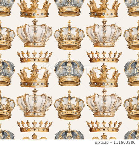 Regal Crowns: Watercolor Monarchy Pattern 111603586