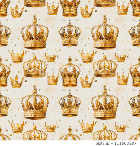 Regal Crowns: Watercolor Monarchy Pattern 111603587