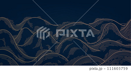 Vector abstract line wave background, luxury golden pattern. Mountains, ocean, water wallpaper. Premium design ornament. 111603759