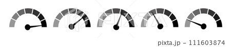 Speedometer gauge meter icons. Vector scale, level of performance. Speed indicator .Infographic of risk, gauge, score progress Speedometer gauge meter icons. Vector scale, level of performance. Speed indicator .Infographic of risk, gauge, score progress 111603874