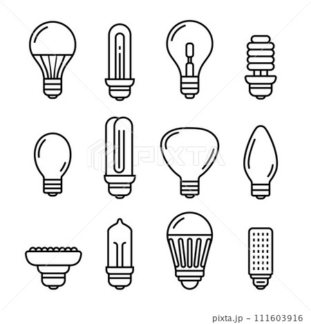 Light bulb line icon lamp. Led lightbulb energy electric economy light icon 111603916