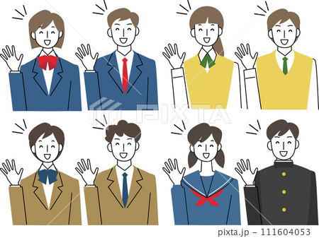 笑顔の制服を着た男子学生と女子学生の上半身セット 笑顔の制服を着た男子学生と女子学生の上半身セット 111604053
