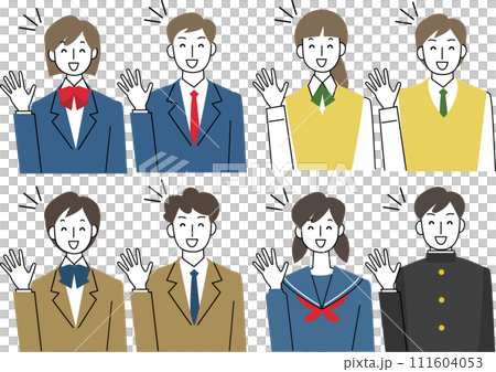 笑顔の制服を着た男子学生と女子学生の上半身セット 笑顔の制服を着た男子学生と女子学生の上半身セット 111604053