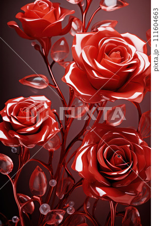 AI-generated content. Love's Eternal Bloom: A Passionate Red Rose of Romance and Beauty on a Dark Background 111604663