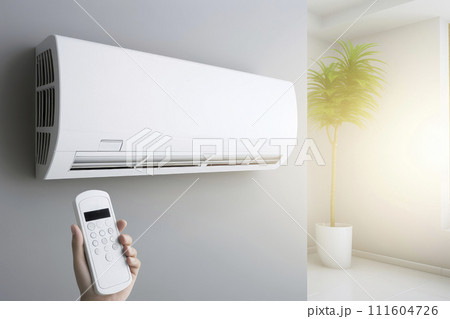 air conditioning, temperature control with remote control, cooling. Copy space air conditioning, temperature control with remote control, cooling. Copy space 111604726