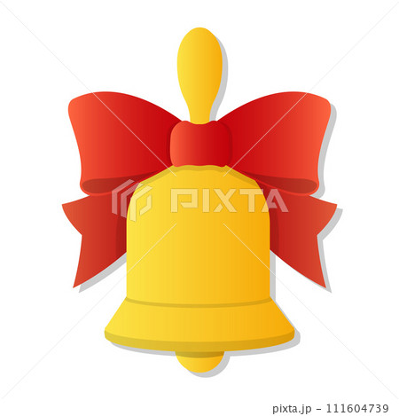 Golden bell with red ribbon cartoon illustration 111604739