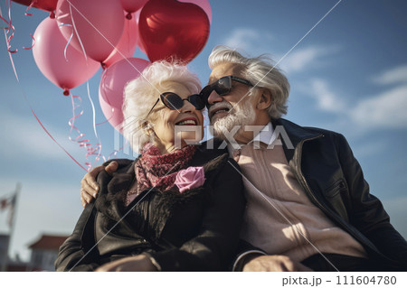 Portrait of romantic senior family. couple mature people with gray hair in casual clothes. 111604780