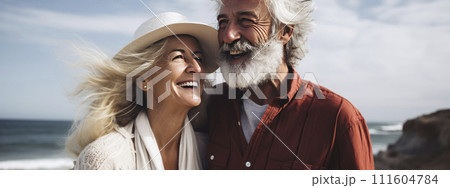 Banner. senior family. couple of happy smiling mature people with gray hair in casual clothes. Banner. senior family. couple of happy smiling mature people with gray hair in casual clothes. 111604784
