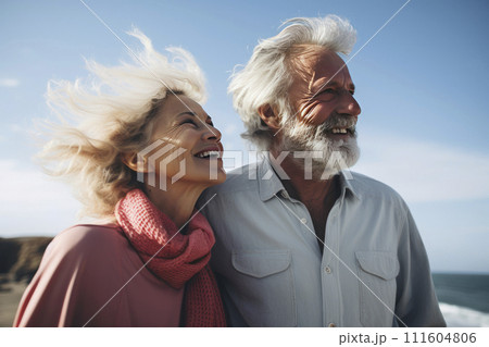 Portrait of romantic senior family. couple of happy mature people with gray hair in casual clothes. Portrait of romantic senior family. couple of happy mature people with gray hair in casual clothes. 111604806