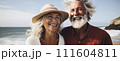 Banner. Portrait of romantic senior family. couple smiling mature people, gray hair, casual clothes. 111604811