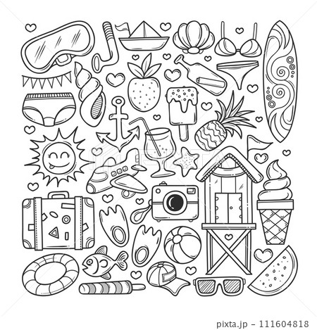 Summer Icons Hand Drawn Doodle Coloring Summer Icons Hand Drawn Doodle Coloring 111604818