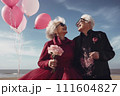 Portrait of romantic senior family. couple of happy mature people with gray hair in casual clothes. 111604827