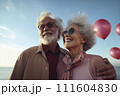 Portrait of romantic senior family. couple of happy mature people with gray hair in casual clothes. 111604830