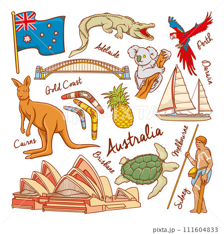 Australia nature and culture icons doodle set vector illustration Australia nature and culture icons doodle set vector illustration 111604833