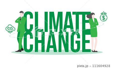 Environmental Goals in a Sustainable Business Environment with a Confident Businessman and Businesswoman standing pose with Climate Change. Environmental Goals in a Sustainable Business Environment with a Confident Businessman and Businesswoman standing pose with Climate Change. 111604928