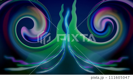 Fantastic planet.The mountain rises up like a tongue of flame, against the backdrop of heavenly radiance. Fantastic planet.The mountain rises up like a tongue of flame, against the backdrop of heavenly radiance. 111605047