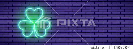 Neon Patrick's Day clover leaf or shamrock on the brick wall Neon Patrick's Day clover leaf or shamrock on the brick wall 111605208