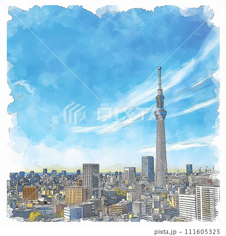 東京の街並み・水彩画・スカイツリー 東京の街並み・水彩画・スカイツリー 111605325