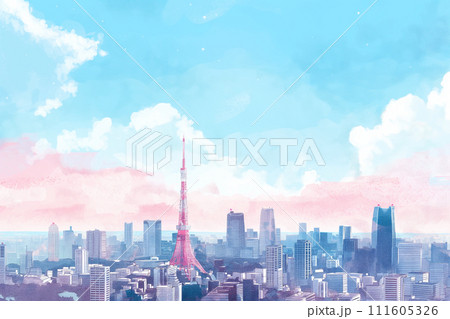 東京の街並み・水彩画・東京タワー 111605326